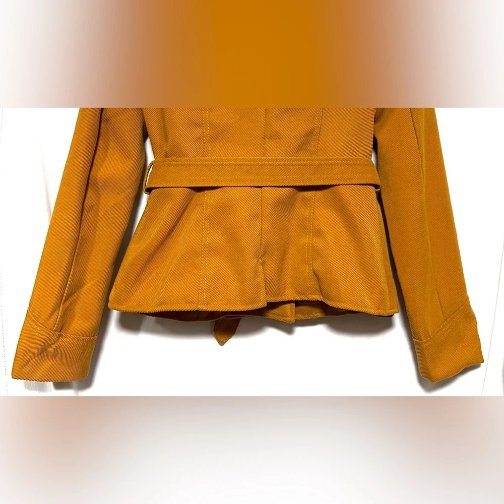 Vintage Y2K Paris Blues Mustard Yellow Wool Blend Double Breasted Pea Coat - Picture 10 of 11